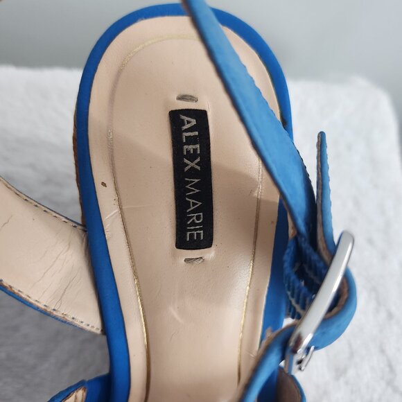 Alex Marie Blue Suede T-Strap High Wedge Fashion Espadrilles 8M - Picture 7 of 9